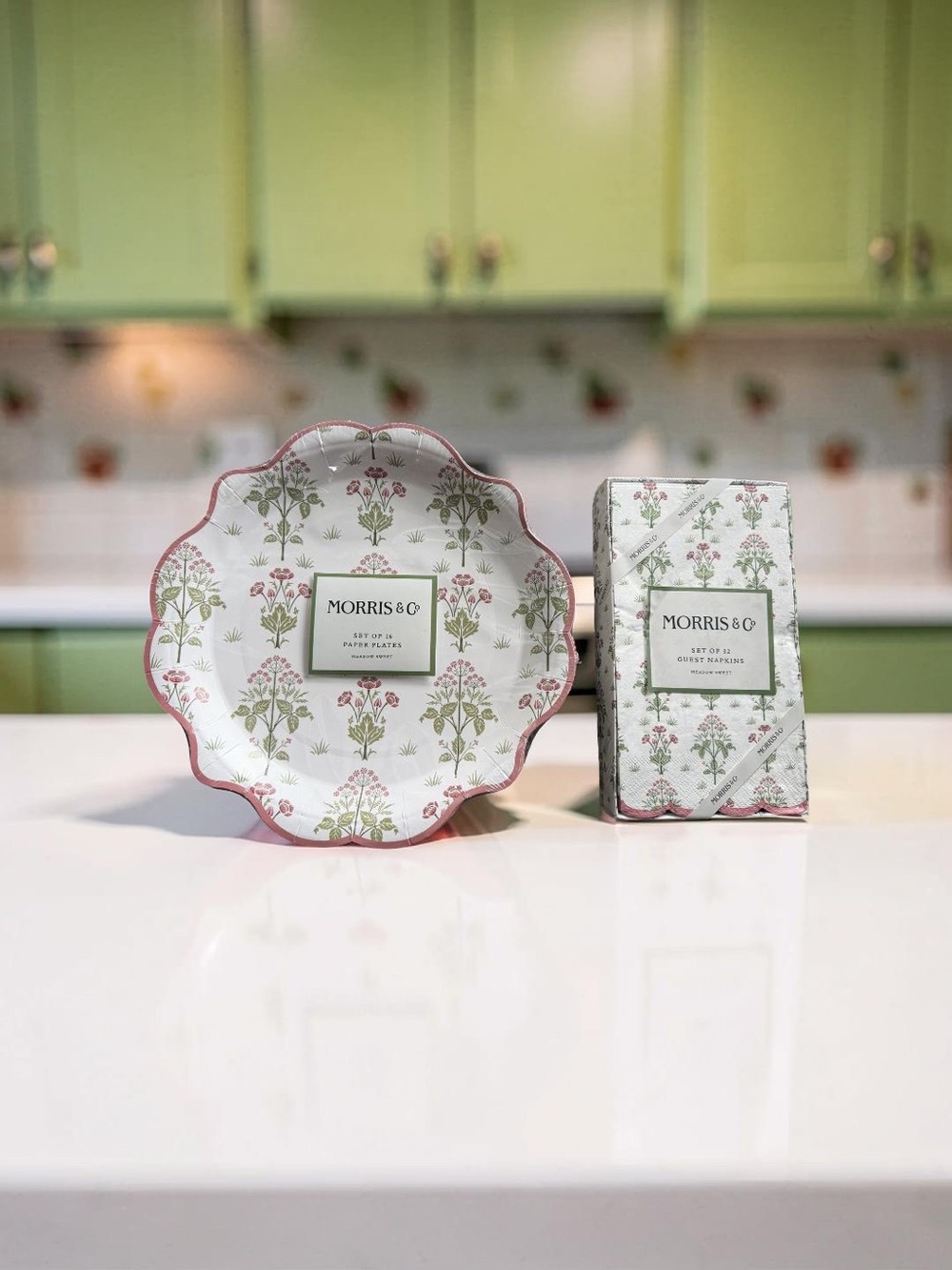 Morris & Co. NWT Meadow Sweet 10” Dinner Paper Plates × 16 & Guest Napkins × 32